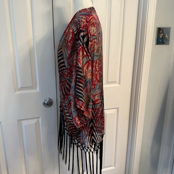 Joseph Ribkoff Silk Deco Kimono Women’s Size 10 M/L Fringe Festival Artsy Boho - Picture 4 of 14